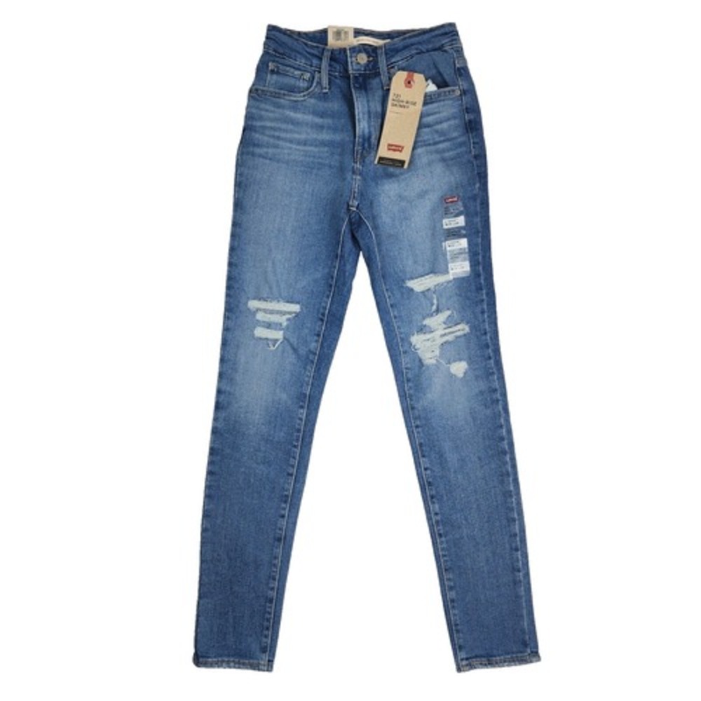 Levi's 721 High Rise Skinny Jeans 26x28 Blue Hypersoft 2 Short Distressed NWT